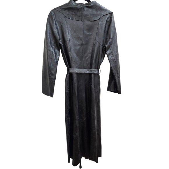 GIAN MORI Black Genuine Leather Maxi Coat  Runway Style Made in Europe, Belted S - Picture 8 of 15